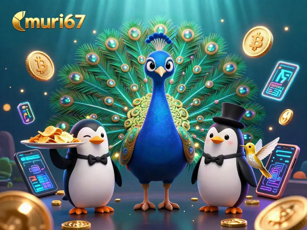 Experience gaming excitement with murai67 in this vibrant 3D casino scene featuring crypto elements.