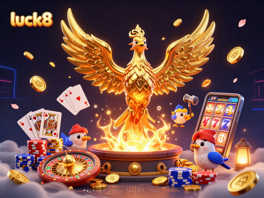 Spin to win with luck8 as a molten golden phoenix brings fortune to your gaming.