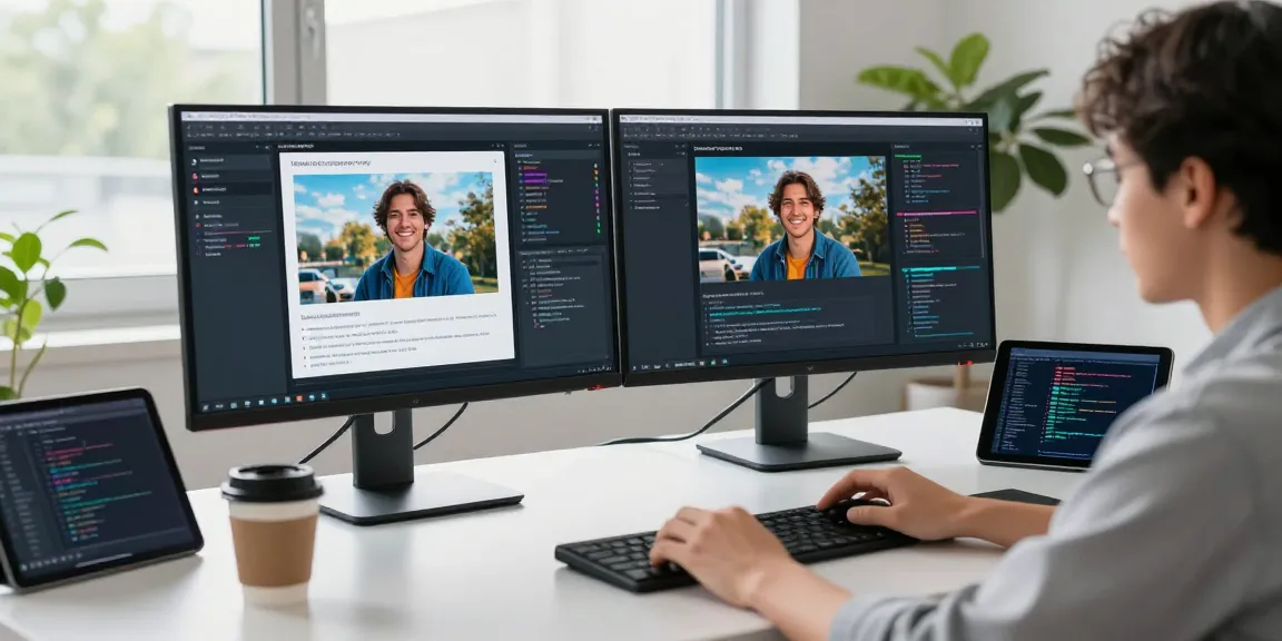 Data scientist engaged in AI-Generated Image Detection analysis at a modern workspace with vibrant visual displays.