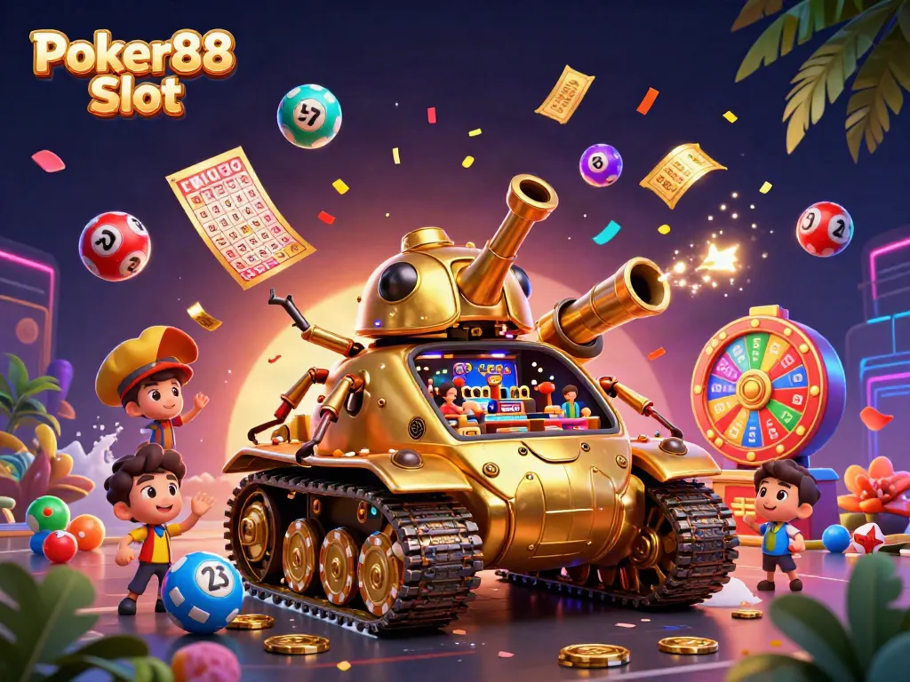 Engage with Poker88 Slot's vibrant gameplay, featuring dynamic elements and a captivating 3D scene.