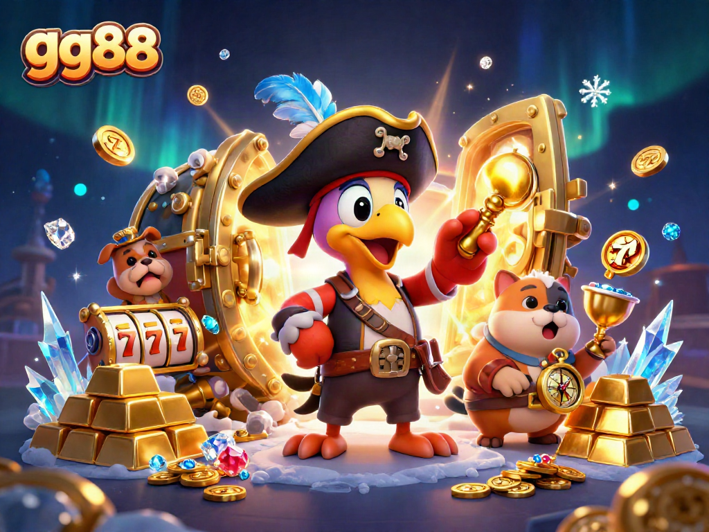 Experience thrilling gaming at gg88 with a vibrant pirate scene full of slots and treasures.