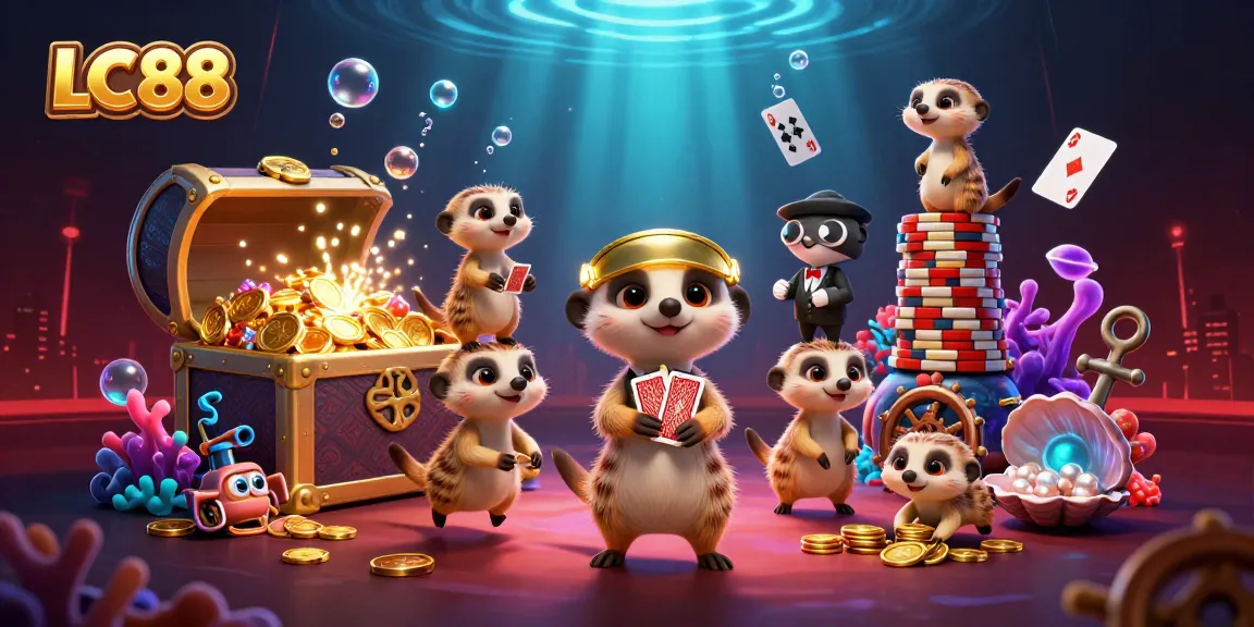 Get ready to win with LC88's meerkat casino adventure featuring colorful chips and games.