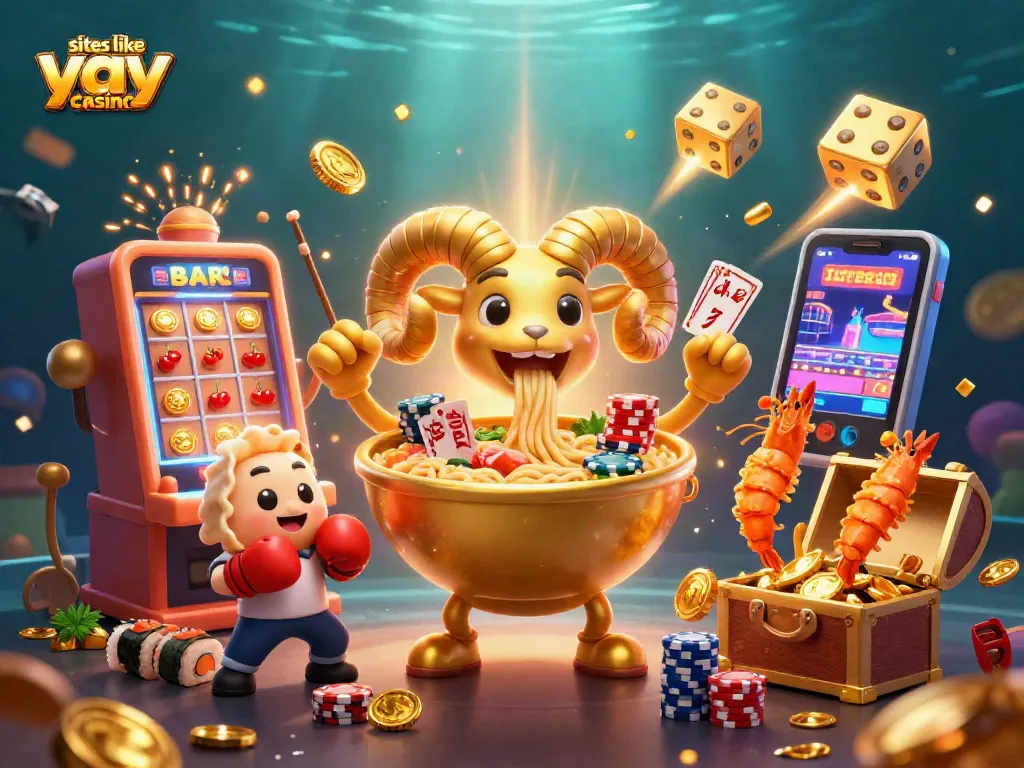 Experience the excitement of sites like yay casino with a vibrant, animated 3D casino scene.