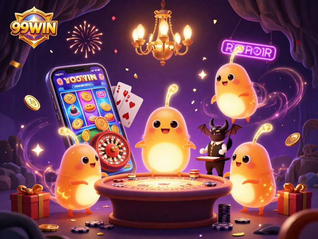 Experience the thrilling atmosphere at 99WIN casino with vibrant glowworms illuminating the scene.