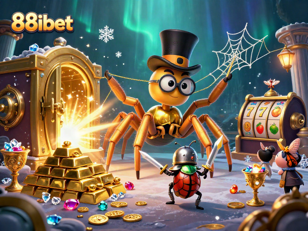 Unraveling winnings at 88ibet with enchanting 3D scenes of a golden tarantula and beetle knight.