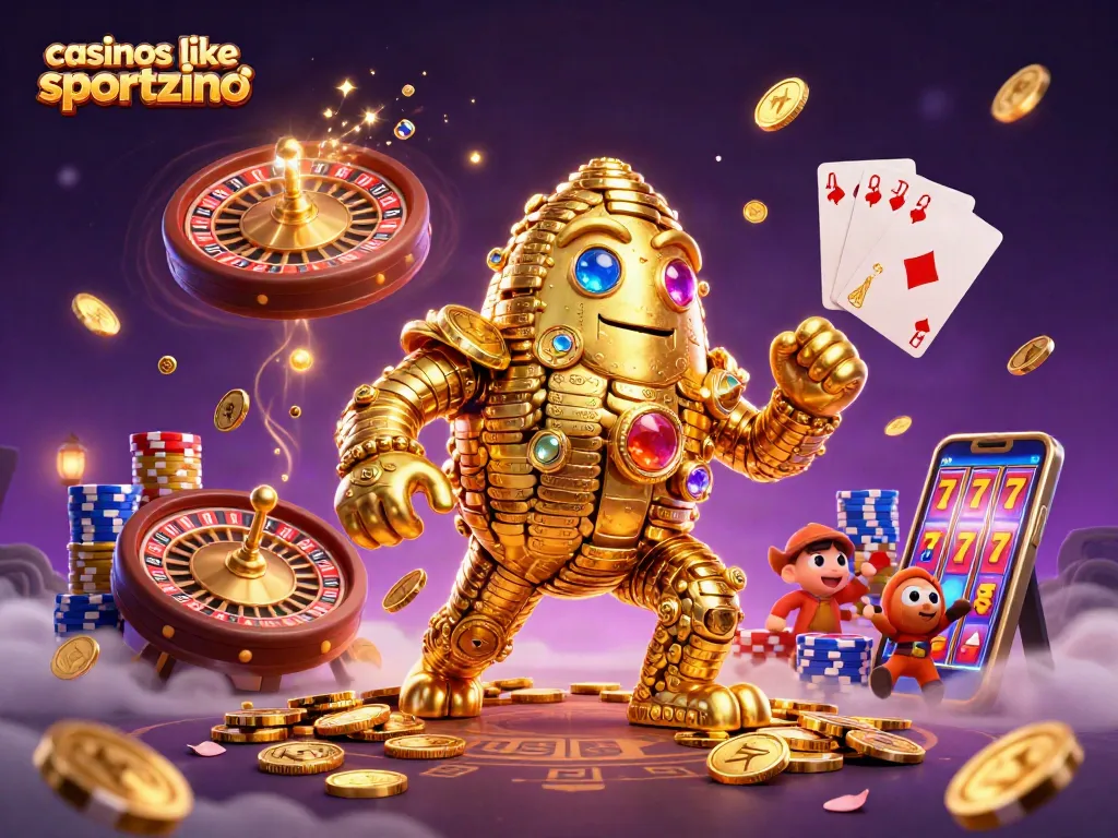 Experience fun with casinos like sportzino featuring a vibrant golem and gold coins.