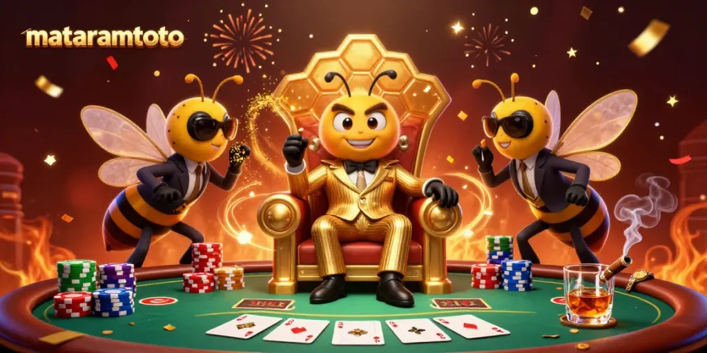 Engage with the thrilling world of mataramtoto as a bumblebee mob boss commands a vibrant poker scene.