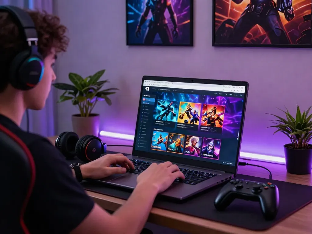 Pengguna Kanjengslot menggunakan laptop dengan antarmuka permainan online yang menarik.