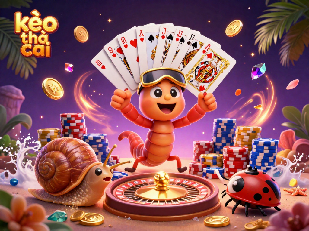 Experience the excitement of kèo nhà cái with a vibrant 3D casino scene featuring colorful characters and lively game elements.